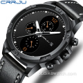 CRRJU 2142 Relógio Esportivo de Luxo com Três Pequenos Mostradores Cronógrafos Cronômetro Calendário Casual Couro Impermeável Relógio Homem Pulso
